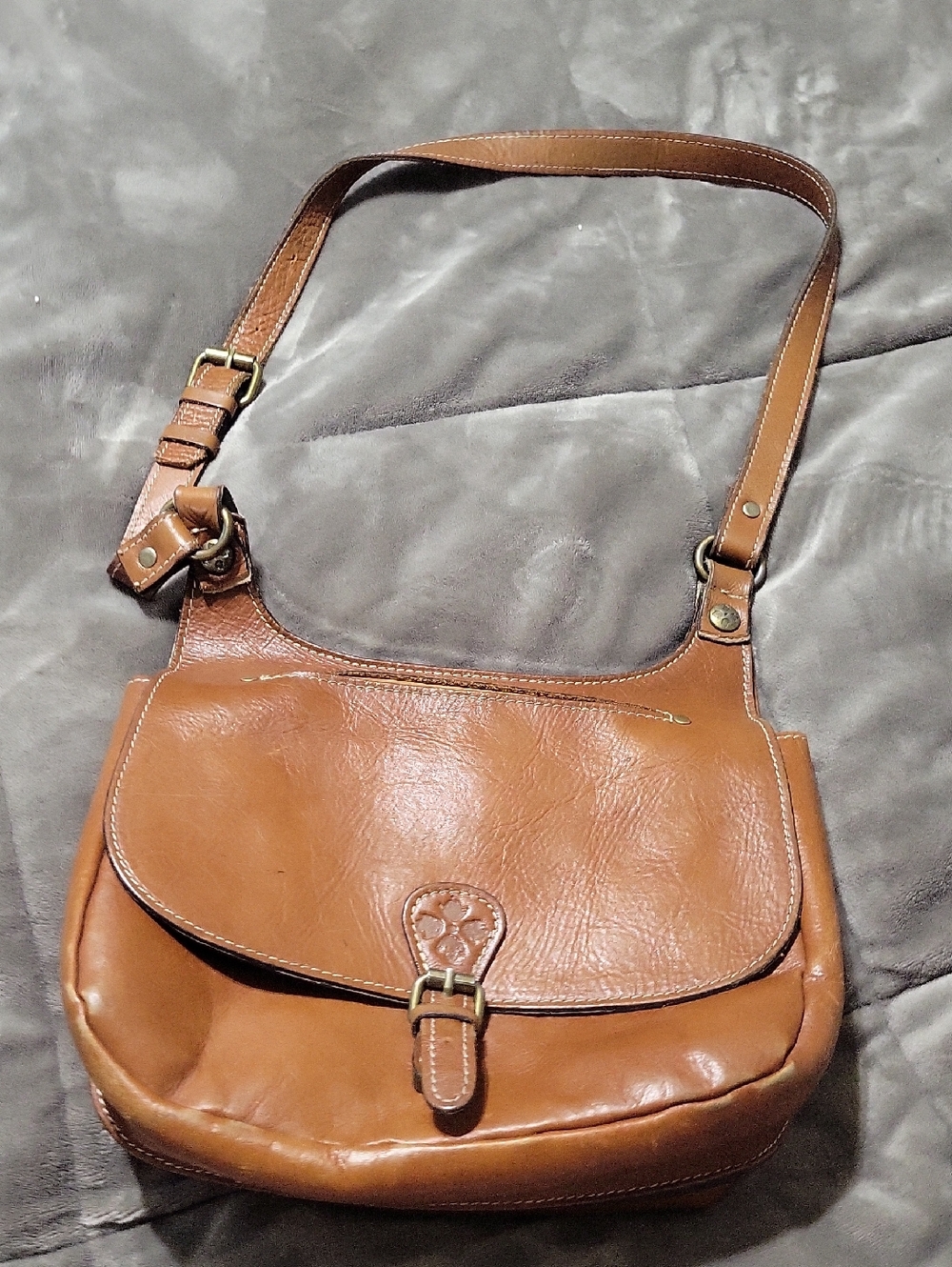 Patricia Nash Cognac Leather Buckle Shoulder Bag